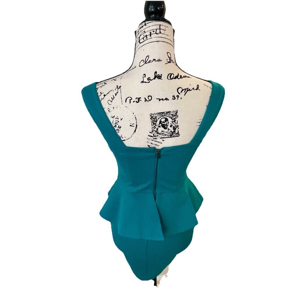ALICE & OLIVIA DRESS POPPY PEPLUM MIDI SZ 2 TEAL FITTED BODICE QUIET LUXURY CORE - Picture 8 of 16